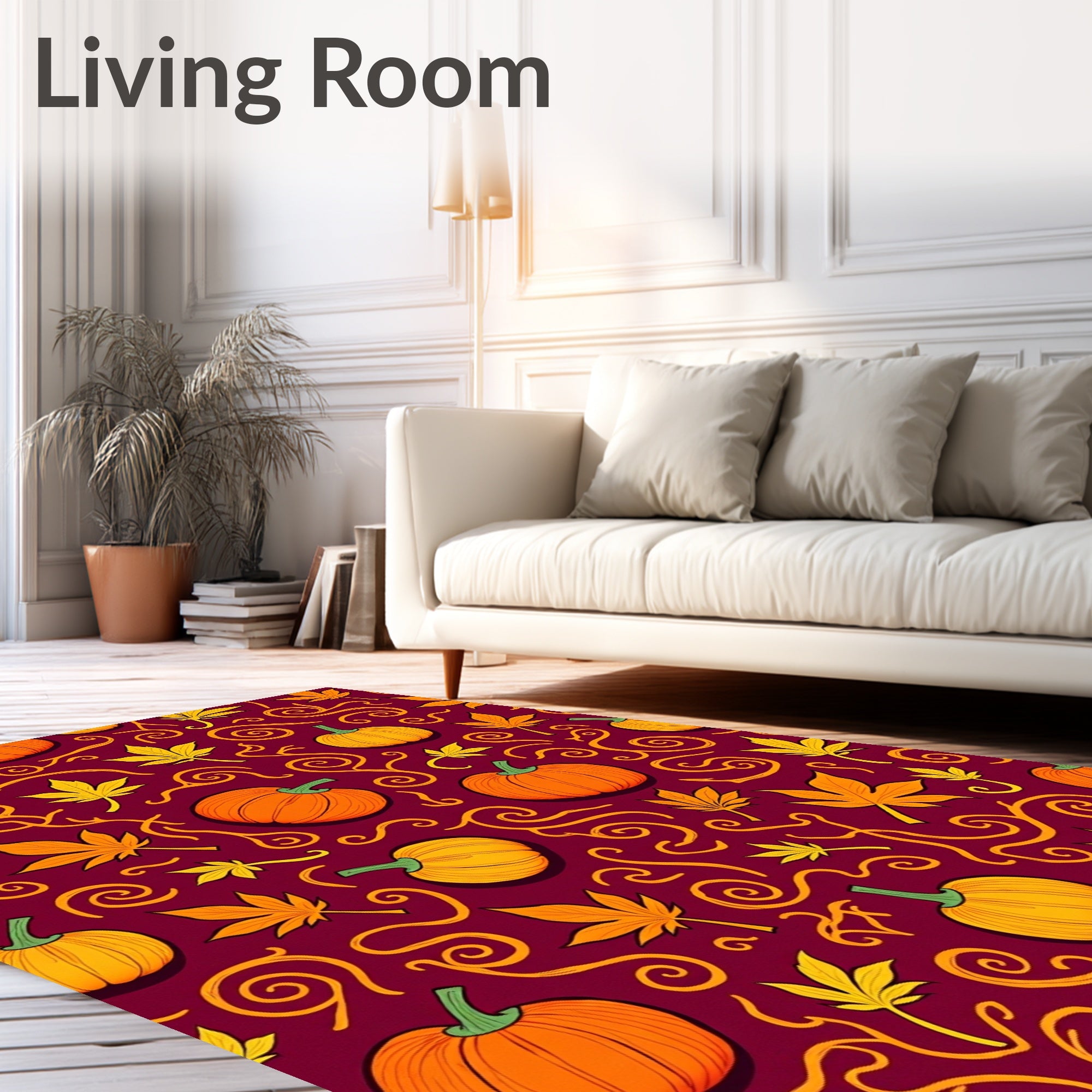 Autumn Leaf Pumpkin Swirl Crimson Rug