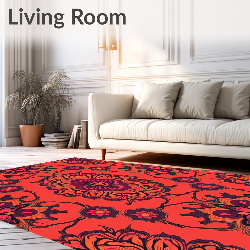 Vibrant Crimson Floral Medallion Design Rug