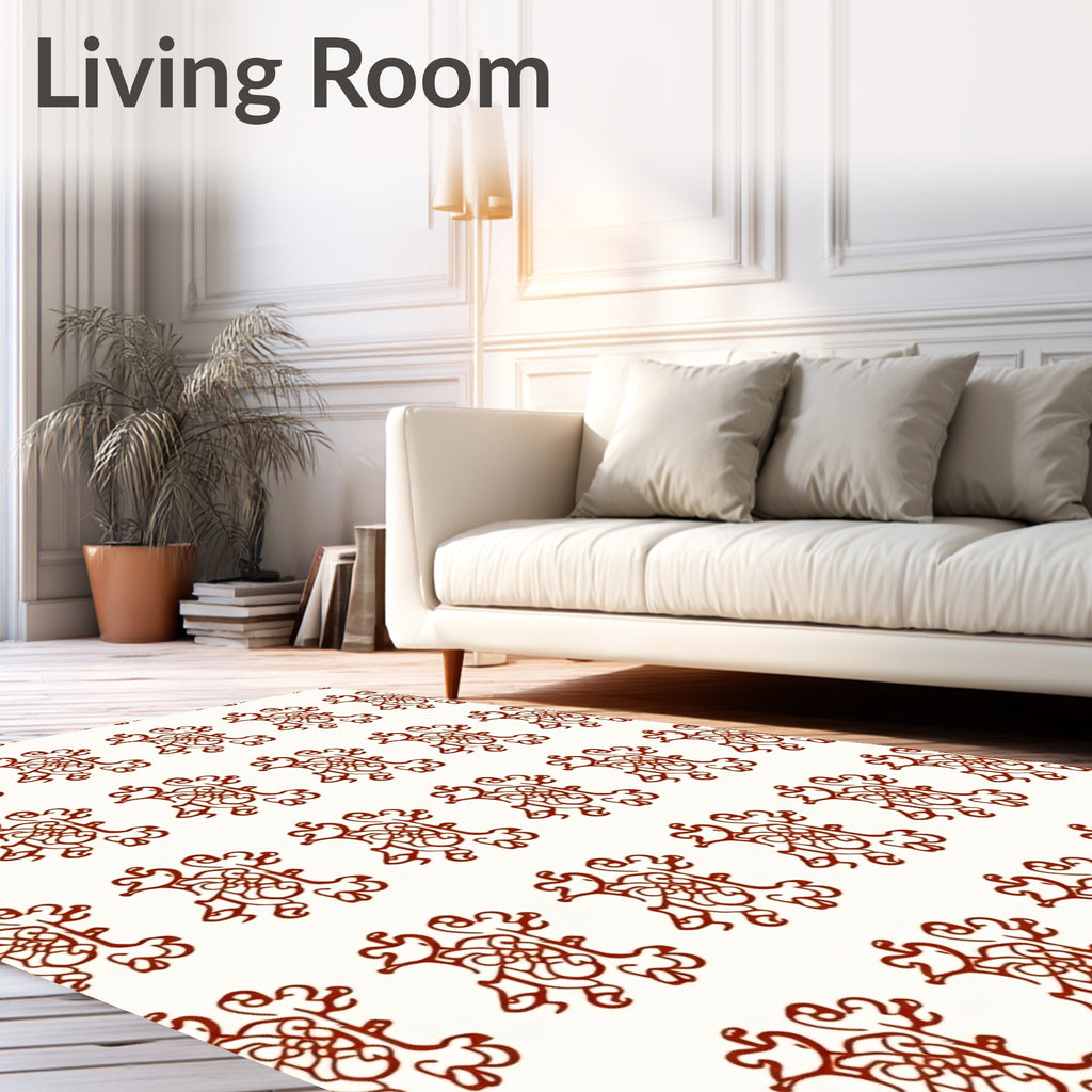 Crimson Curlicue Scroll Repeat Rug