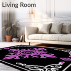 Ornate Purple Floral Black Medallion Rug