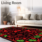 Bold Red Floral Folk Art Rug