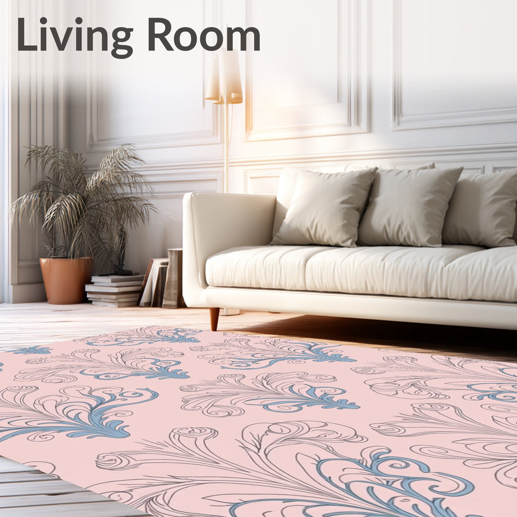 Pale Pink Blue Acanthus Scrolls Rug
