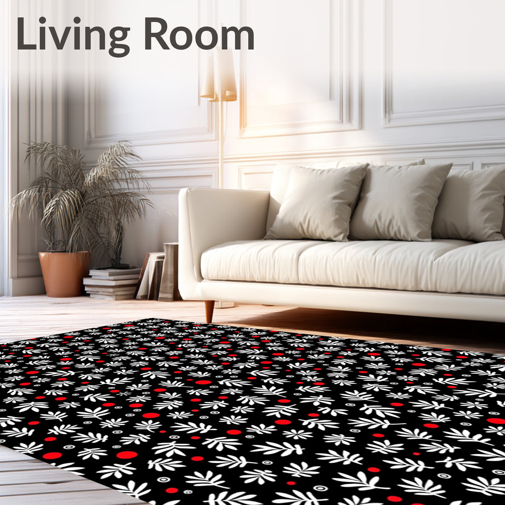 Whimsical White Foliage Red Dots Rug