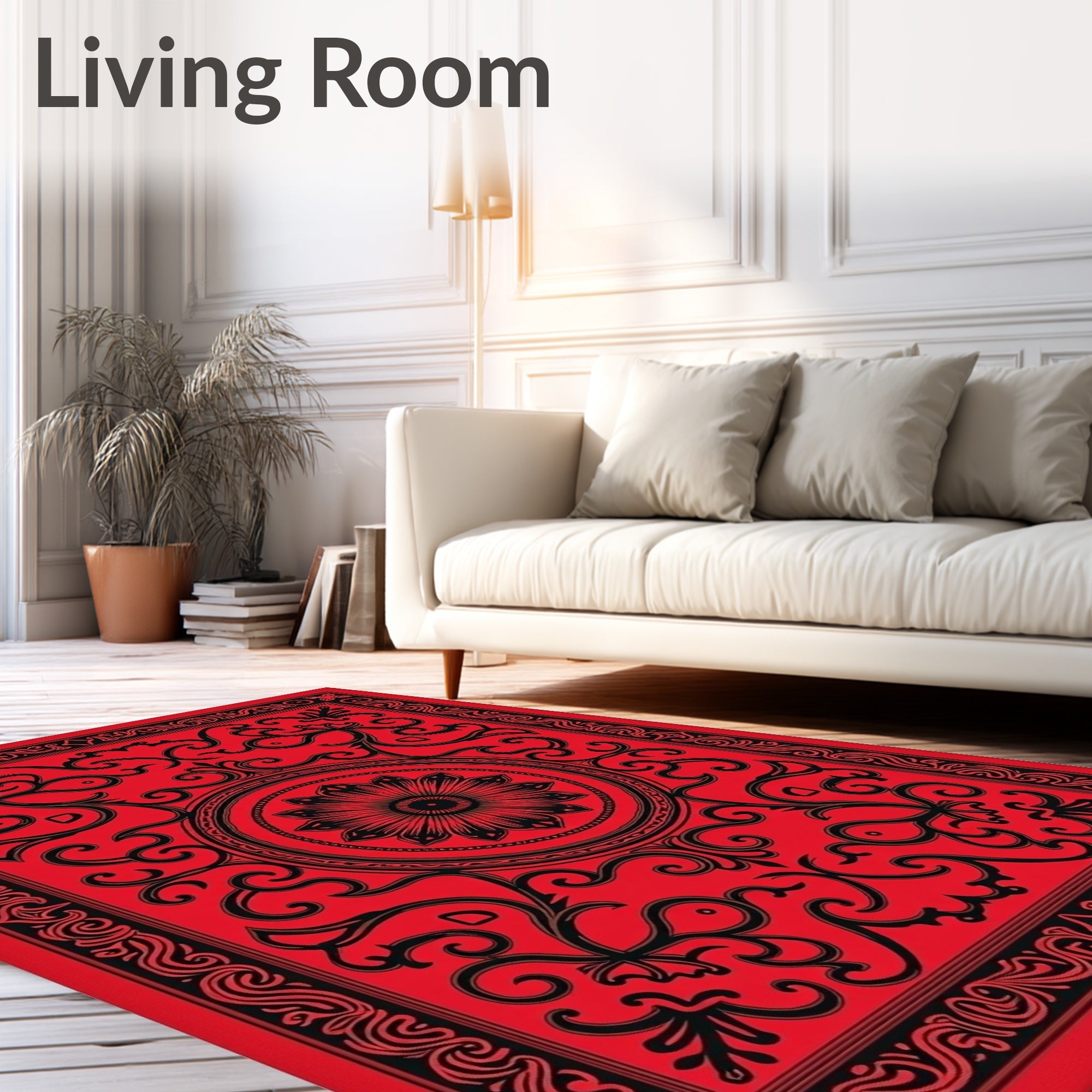 Bold Crimson Floral Medallion Rug