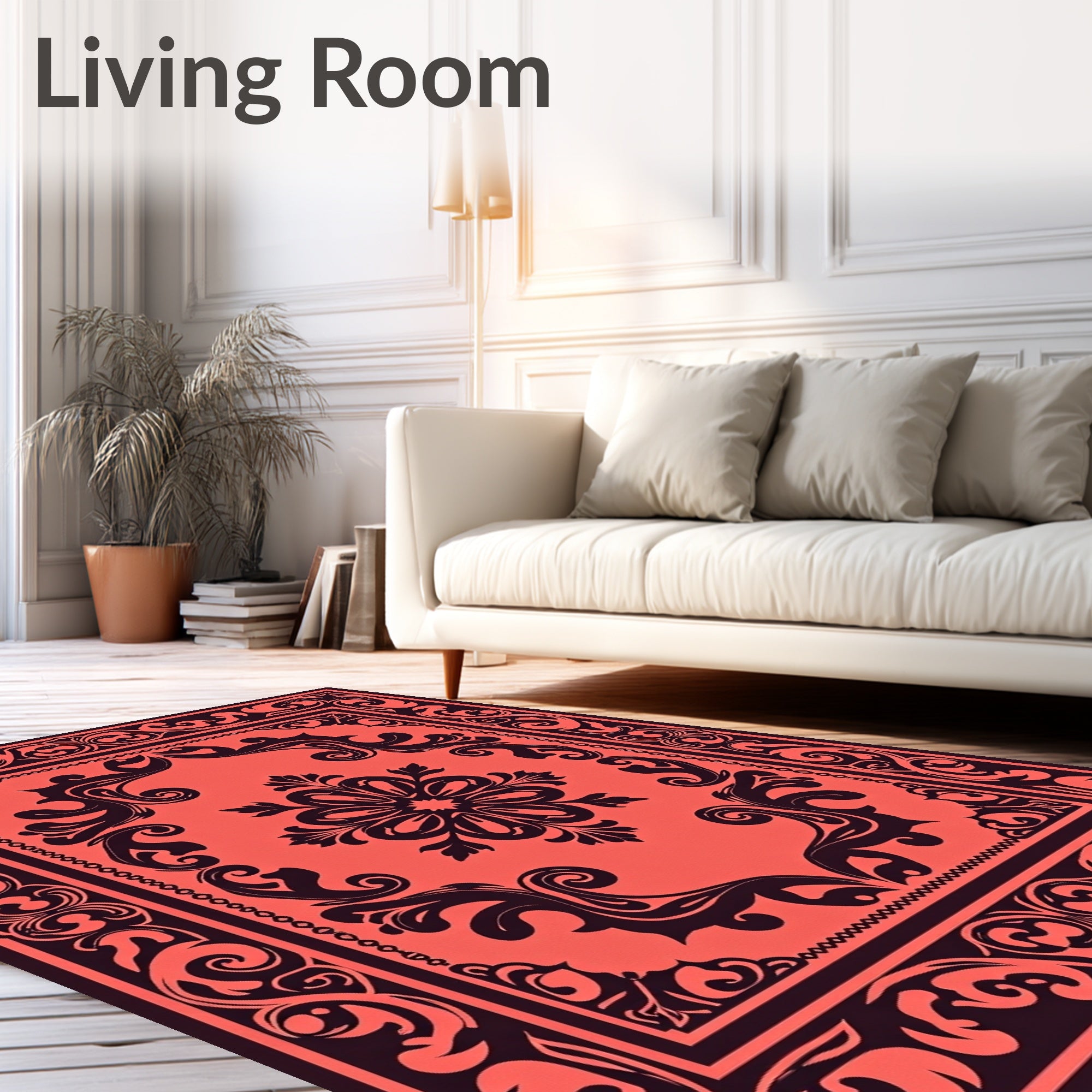 Coral Floral Symmetry Border Rug