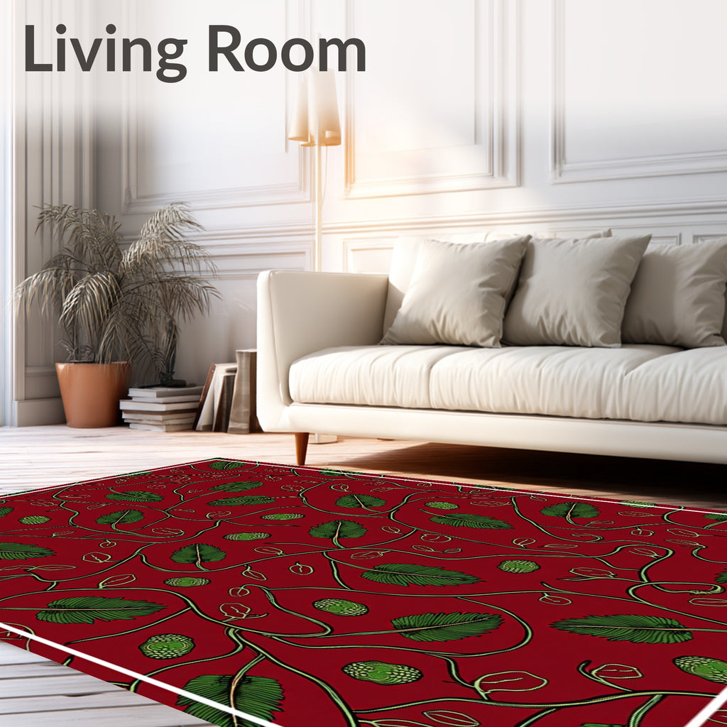 Crimson Vine Leaf Botanical Rug