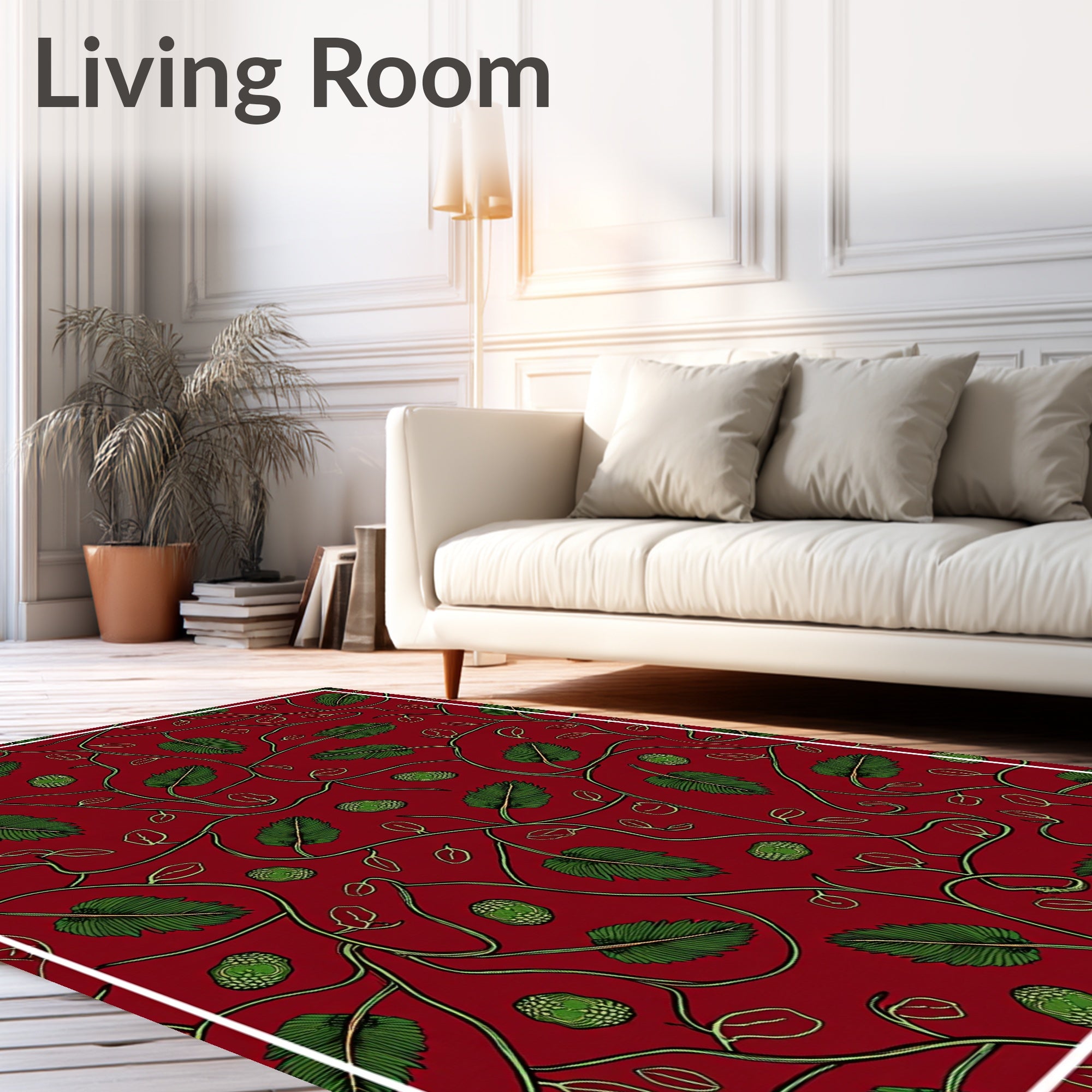 Crimson Vine Leaf Botanical Rug