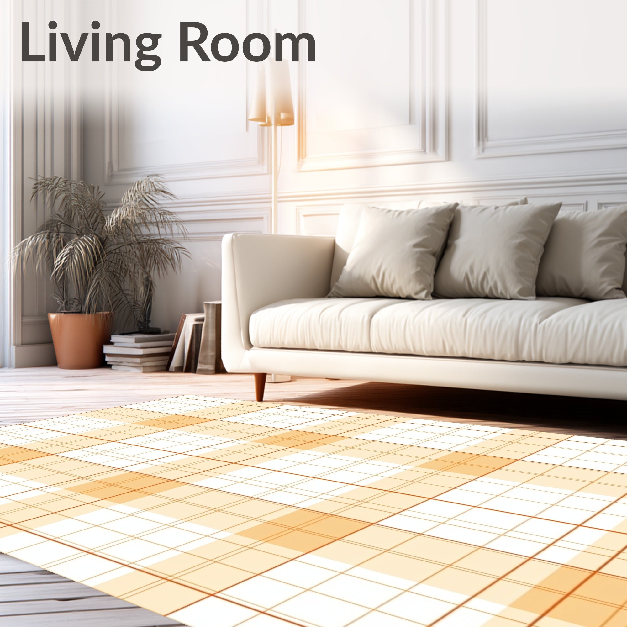 Soft Orange Plaid Grid Rug