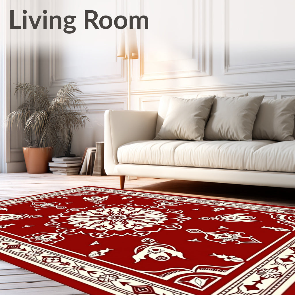 Crimson Cream Intricate Floral Medallion Rug