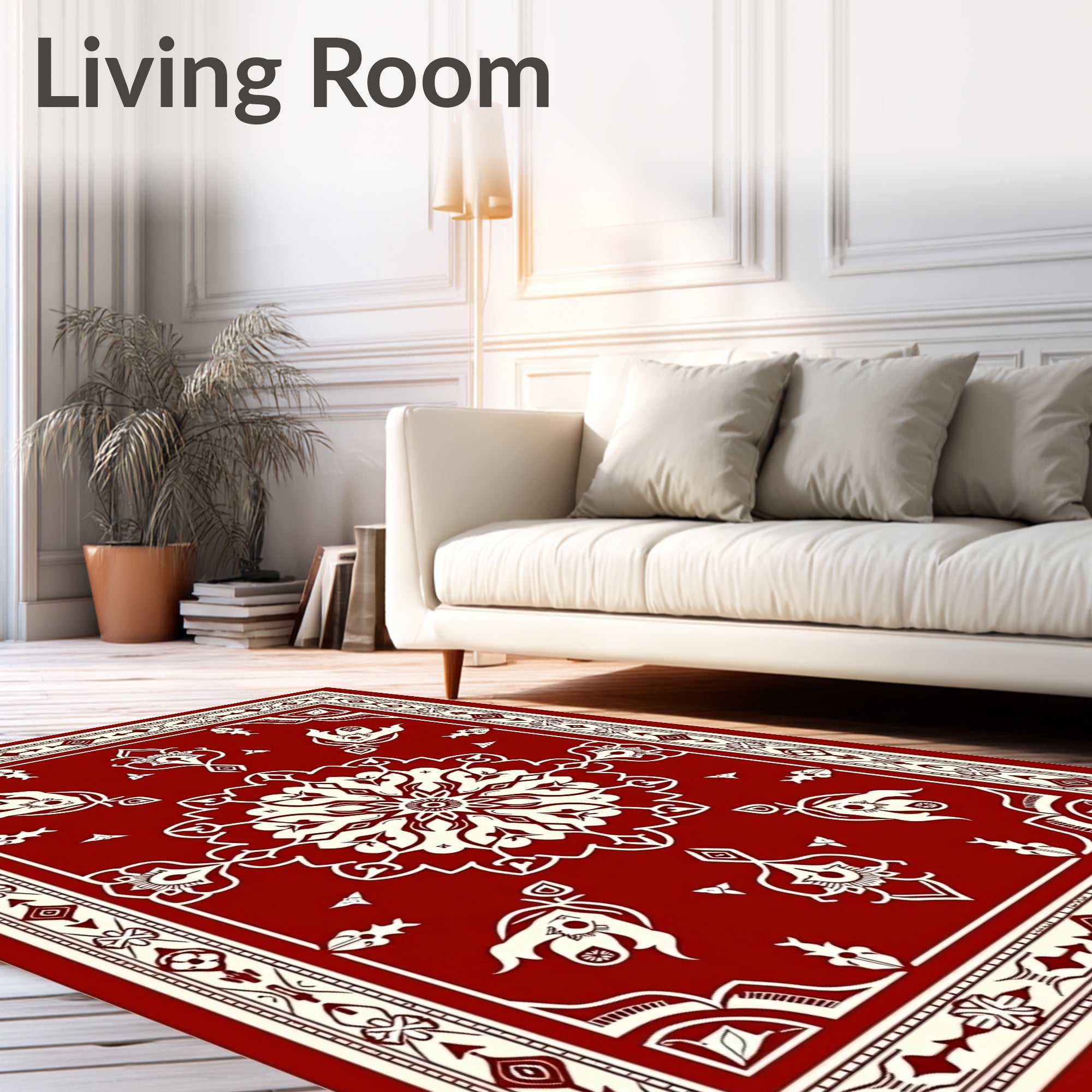 Crimson Cream Intricate Floral Medallion Rug