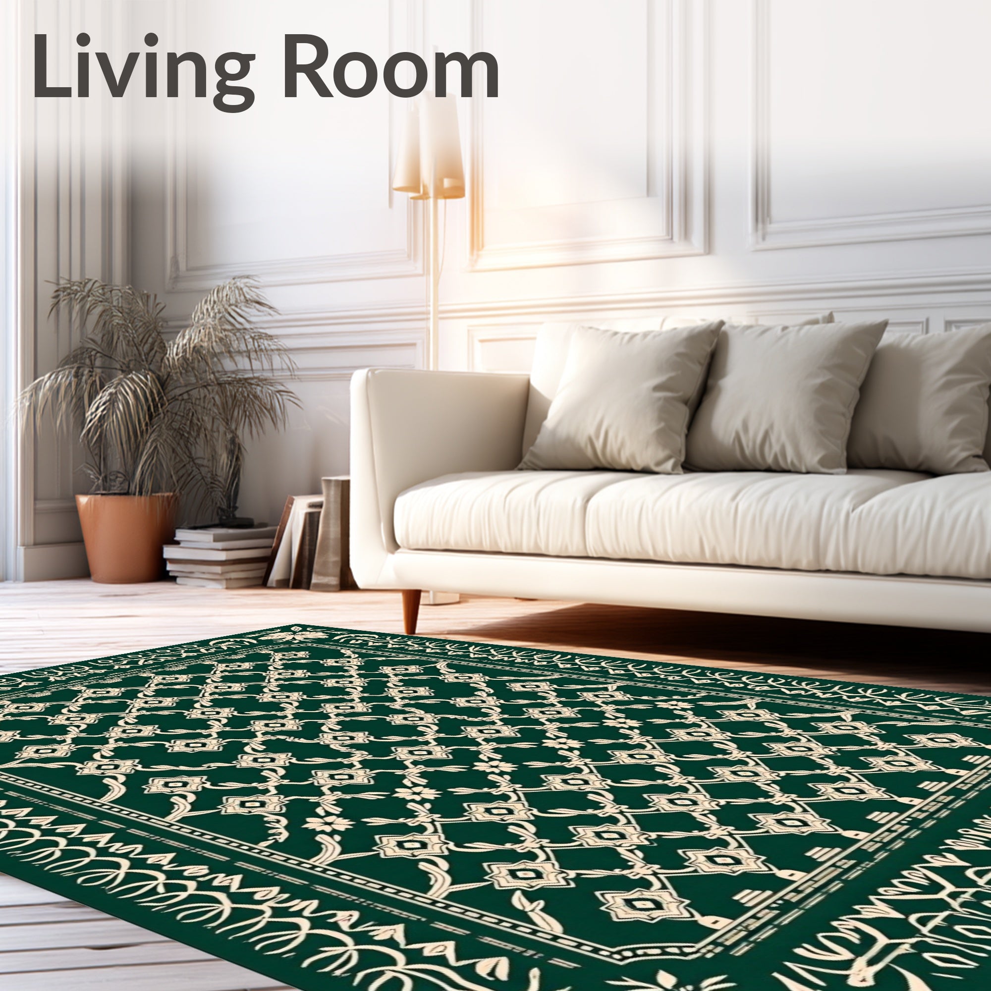 Emerald Ivory Intricate Floral Lattice Rug