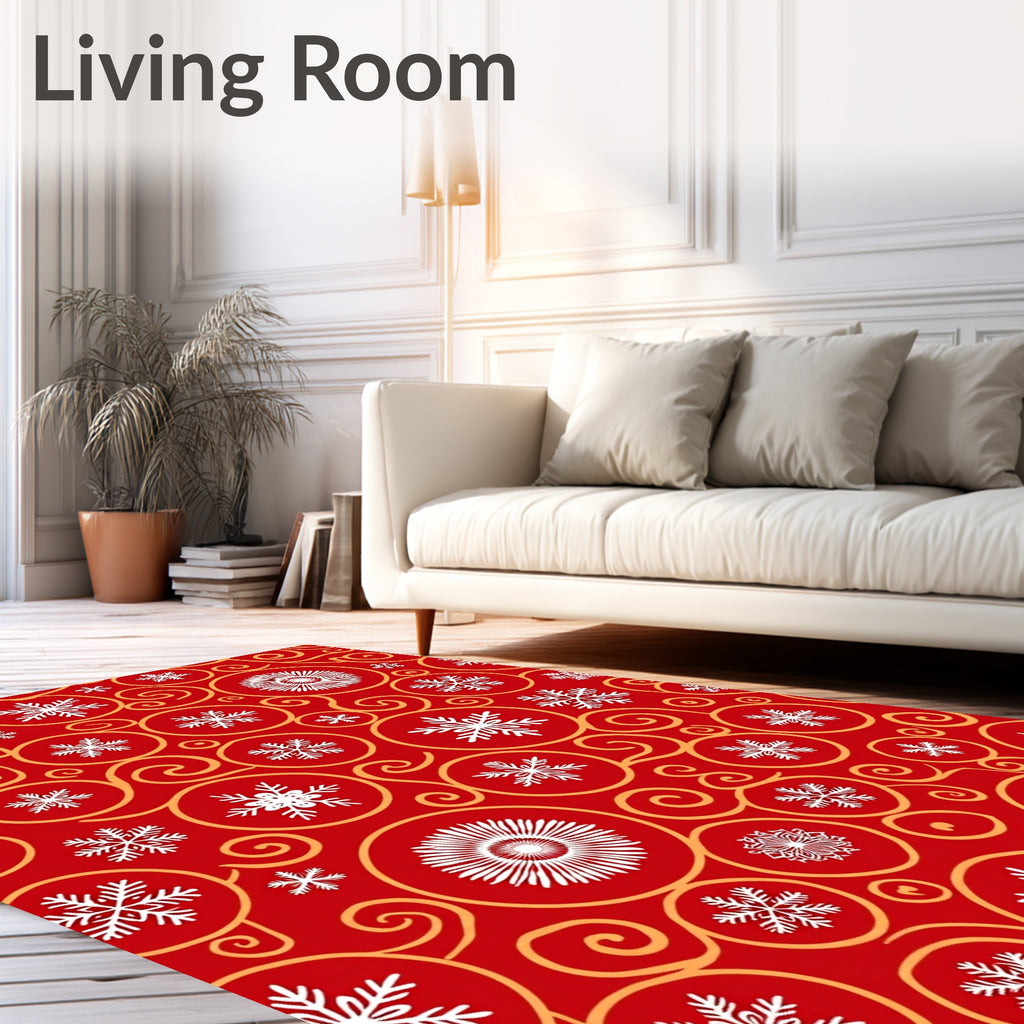 Red And White Snowflake Swirls Rug