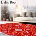 Red And White Snowflake Swirls Rug