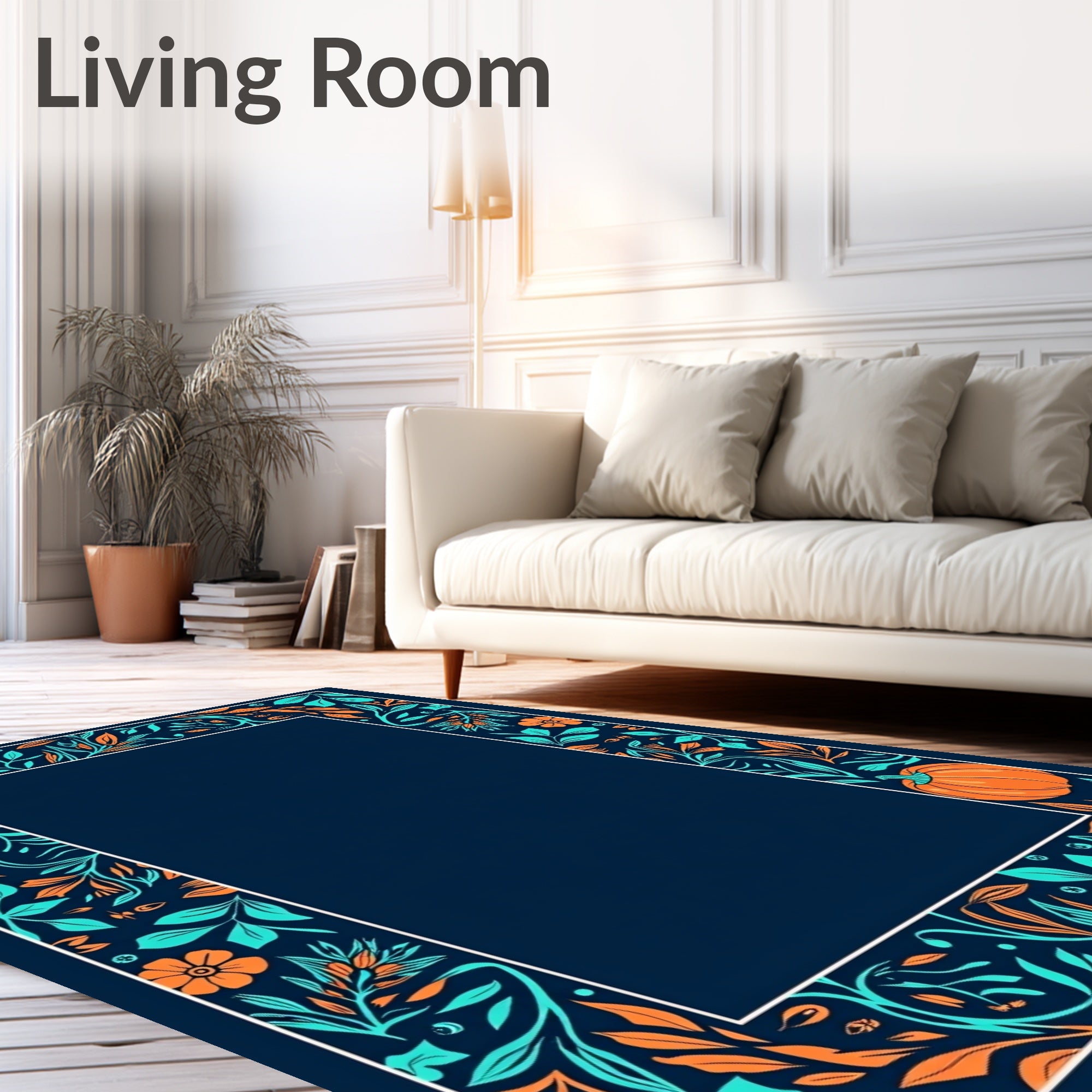 Autumn Pumpkin Floral Border Rug
