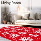 Red White Snowflakes Gingerbread Men Festive Rug