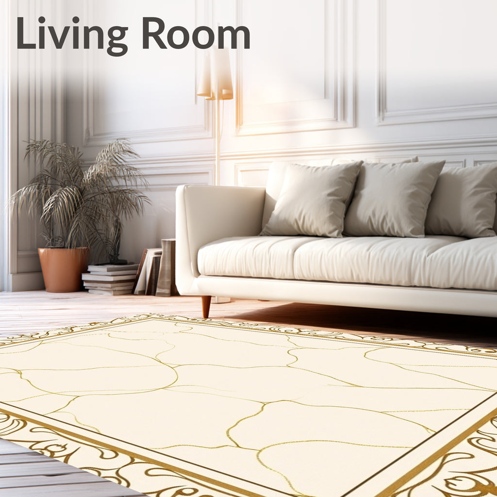 Golden Cream Marble Flourish Frame Rug