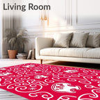 Crimson White Folk Art Whimsical Creatures Rug