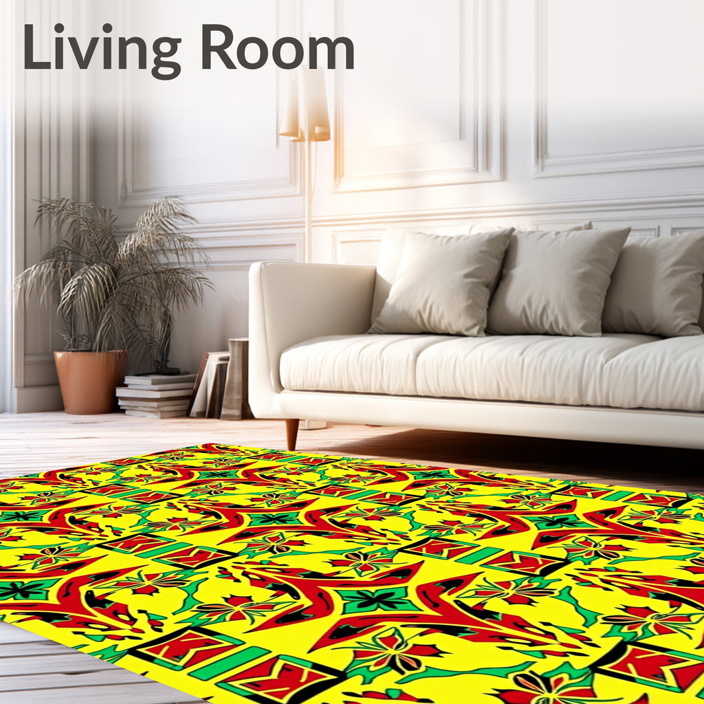 Vibrant Red Green Yellow Abstract Symmetry Rug