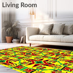 Vibrant Red Green Yellow Abstract Symmetry Rug