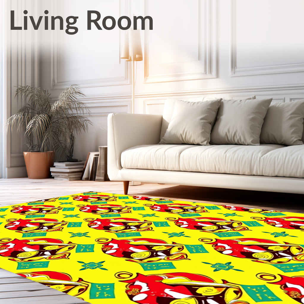 Bold Red Golden Lantern Motif Rug