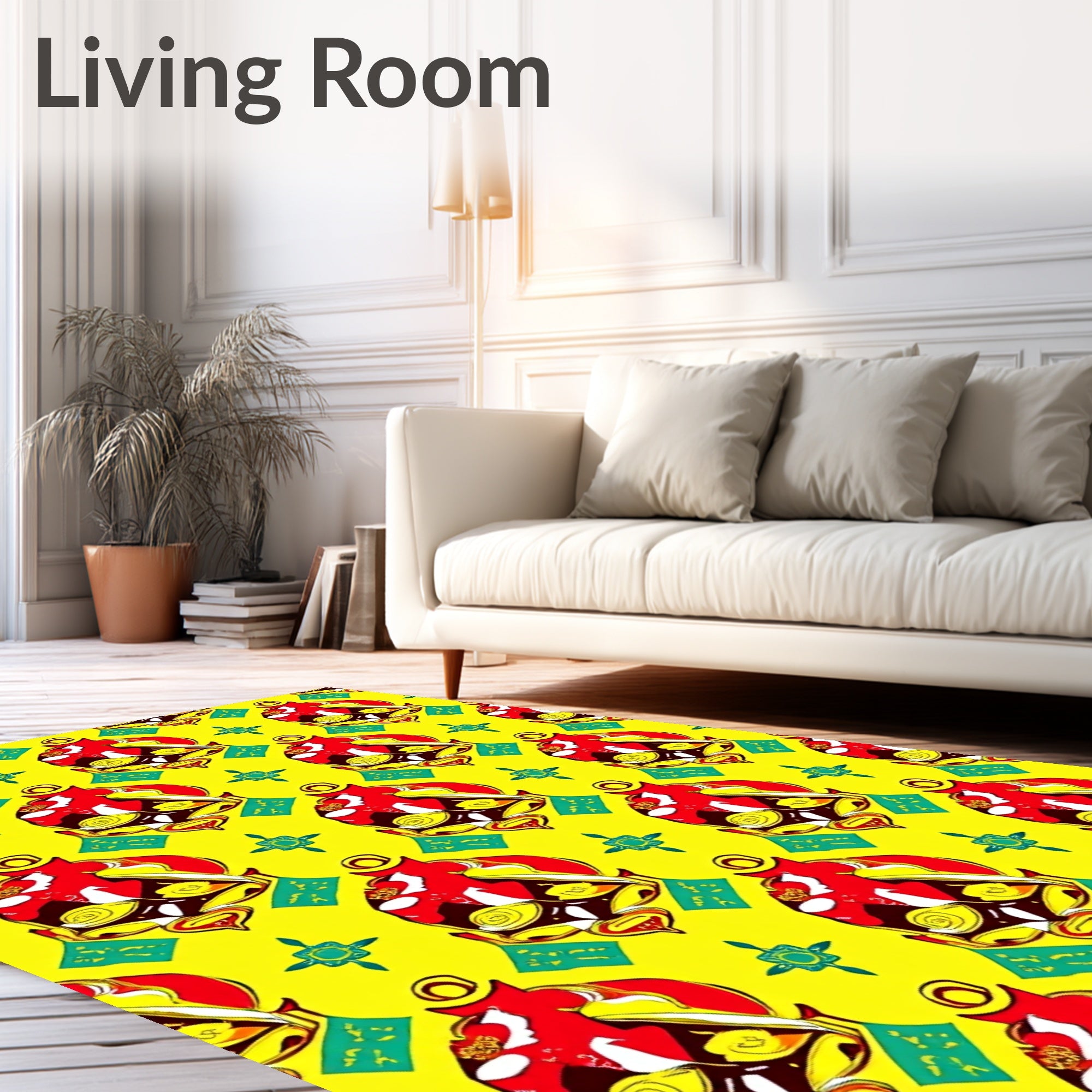 Bold Red Golden Lantern Motif Rug