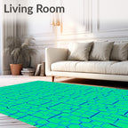 Cool Blue Green Geometric Grid Rug