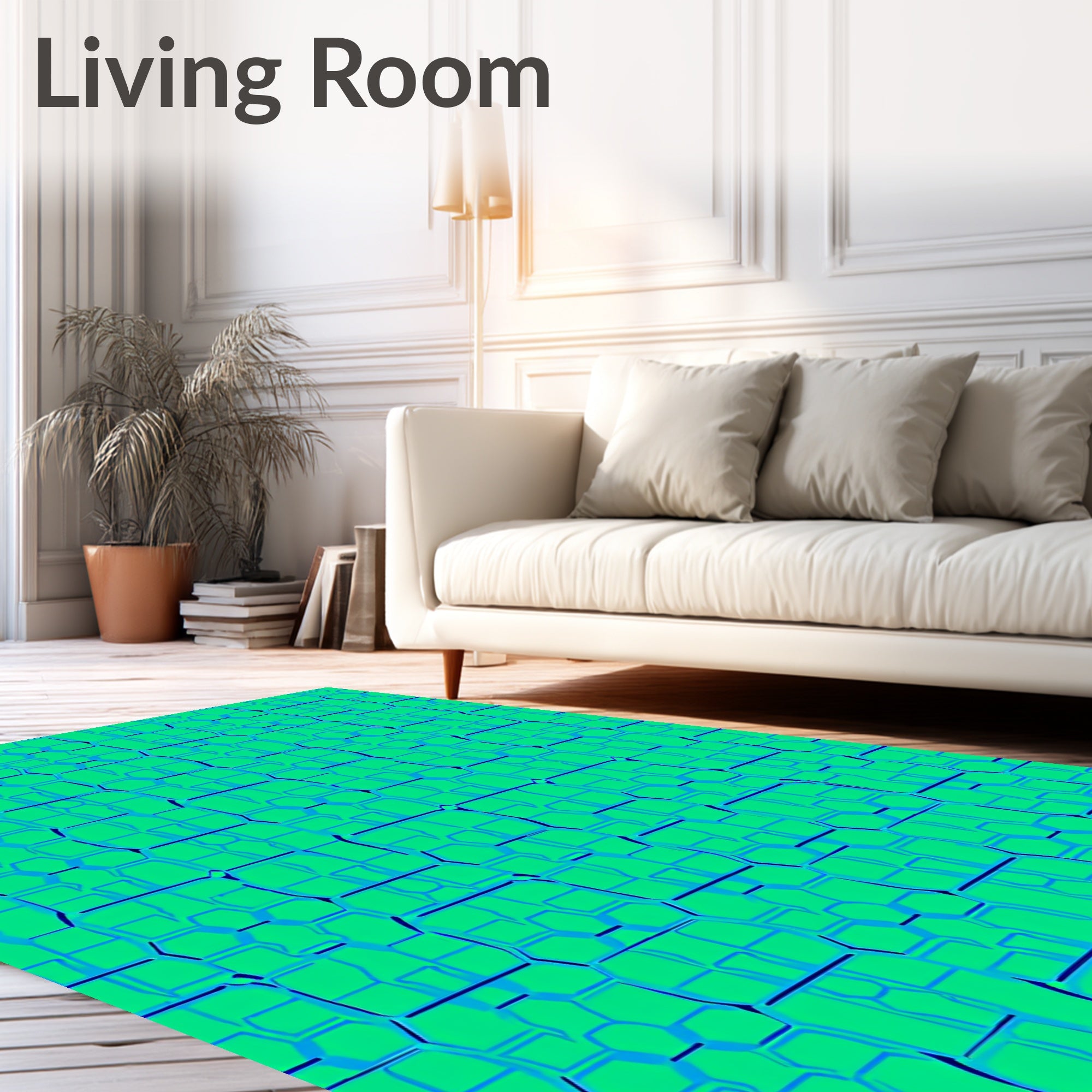 Cool Blue Green Geometric Grid Rug