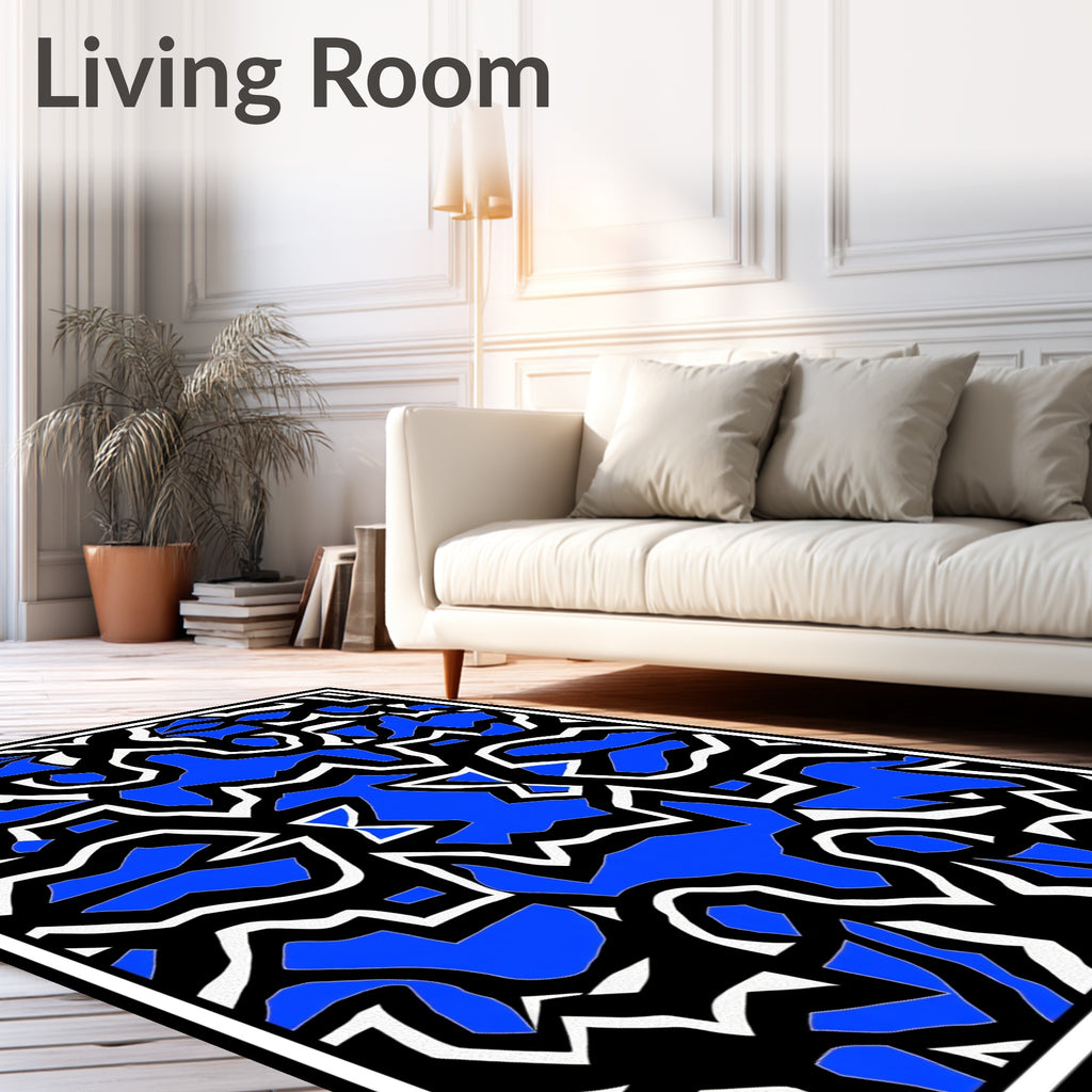 Bold Blue Abstract Fractal Mirror Rug