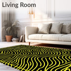 Black Yellow Wavy Lines Abstraction Rug