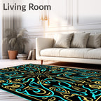 Black Gold Turquoise Filigree Mandala Rug