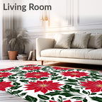 Bold Red Poinsettia Botanical Repeat Rug