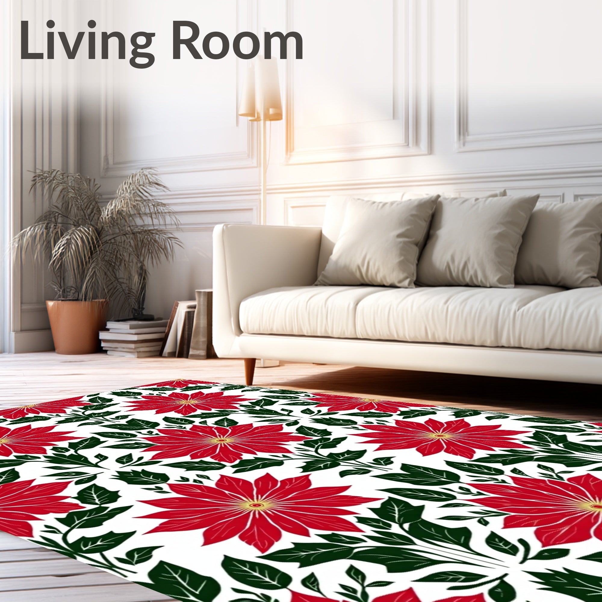 Bold Red Poinsettia Botanical Repeat Rug
