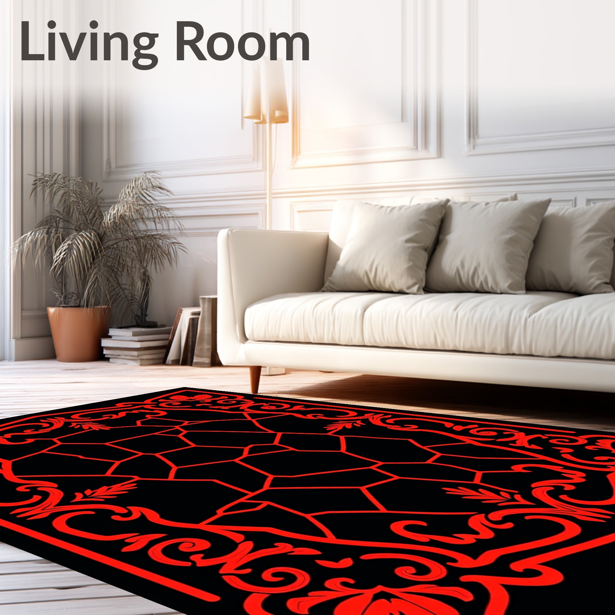 Crimson Floral Scrollwork Mosaic Rug