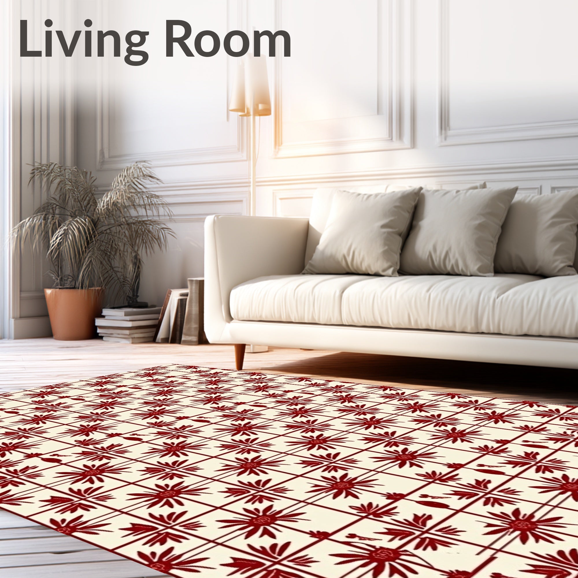Crimson Floral Geometric Arrangement Rug