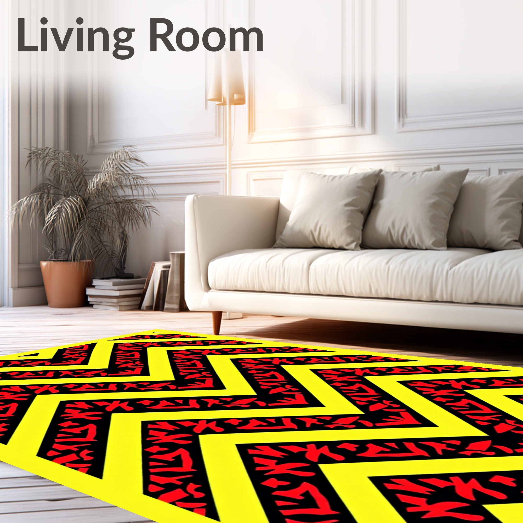 Bold Yellow Red Tribal Chevron Rug
