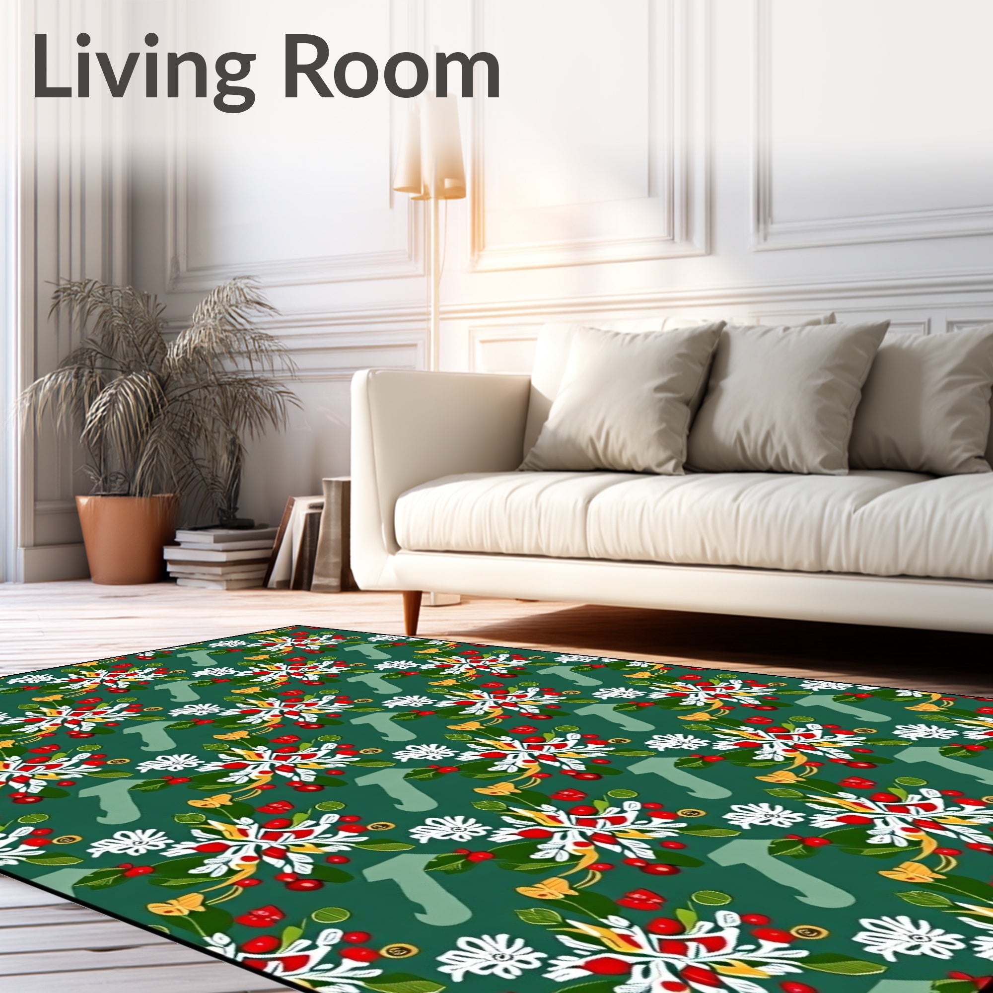 White Red Berry Floral Butterfly Garland Rug