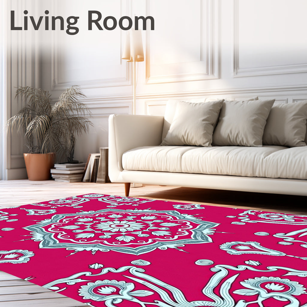Vibrant Pink Floral Medallion Art Rug