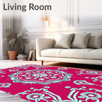 Vibrant Pink Floral Medallion Art Rug