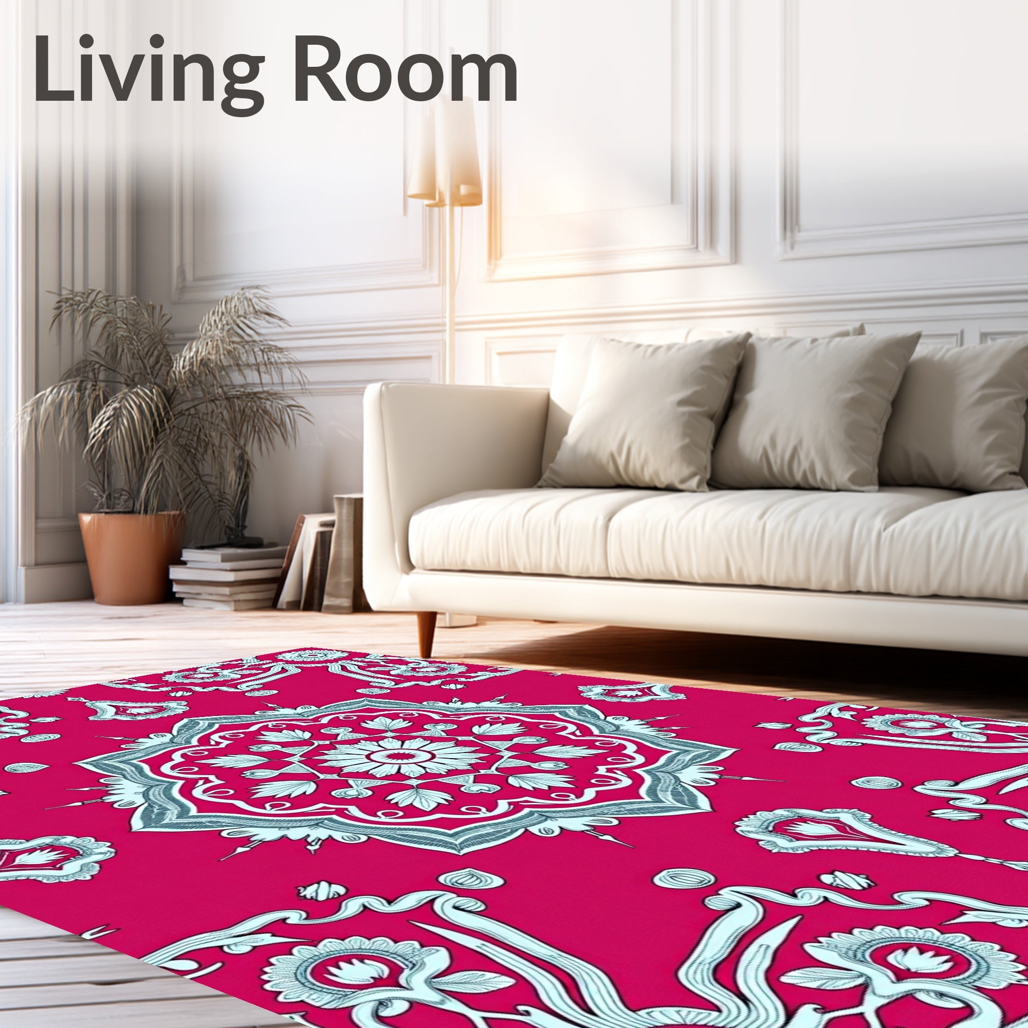 Vibrant Pink Floral Medallion Art Rug