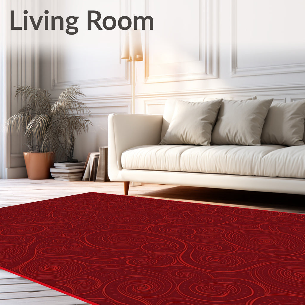 Crimson Swirls Abstract Curlicue Rug