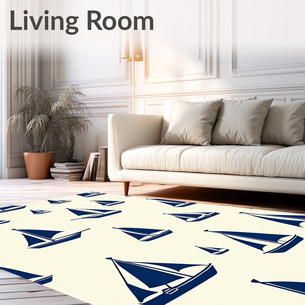 Navy Sailboat Scattered Nautical Canvas Rug