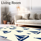 Navy Sailboat Scattered Nautical Canvas Rug