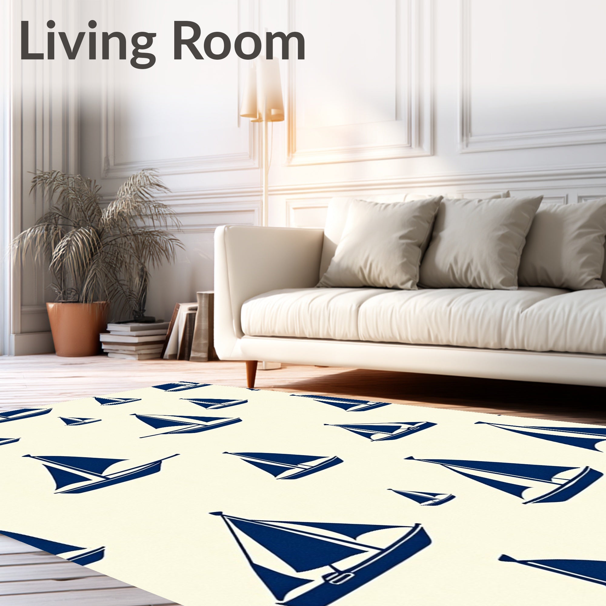 Navy Sailboat Scattered Nautical Canvas Rug