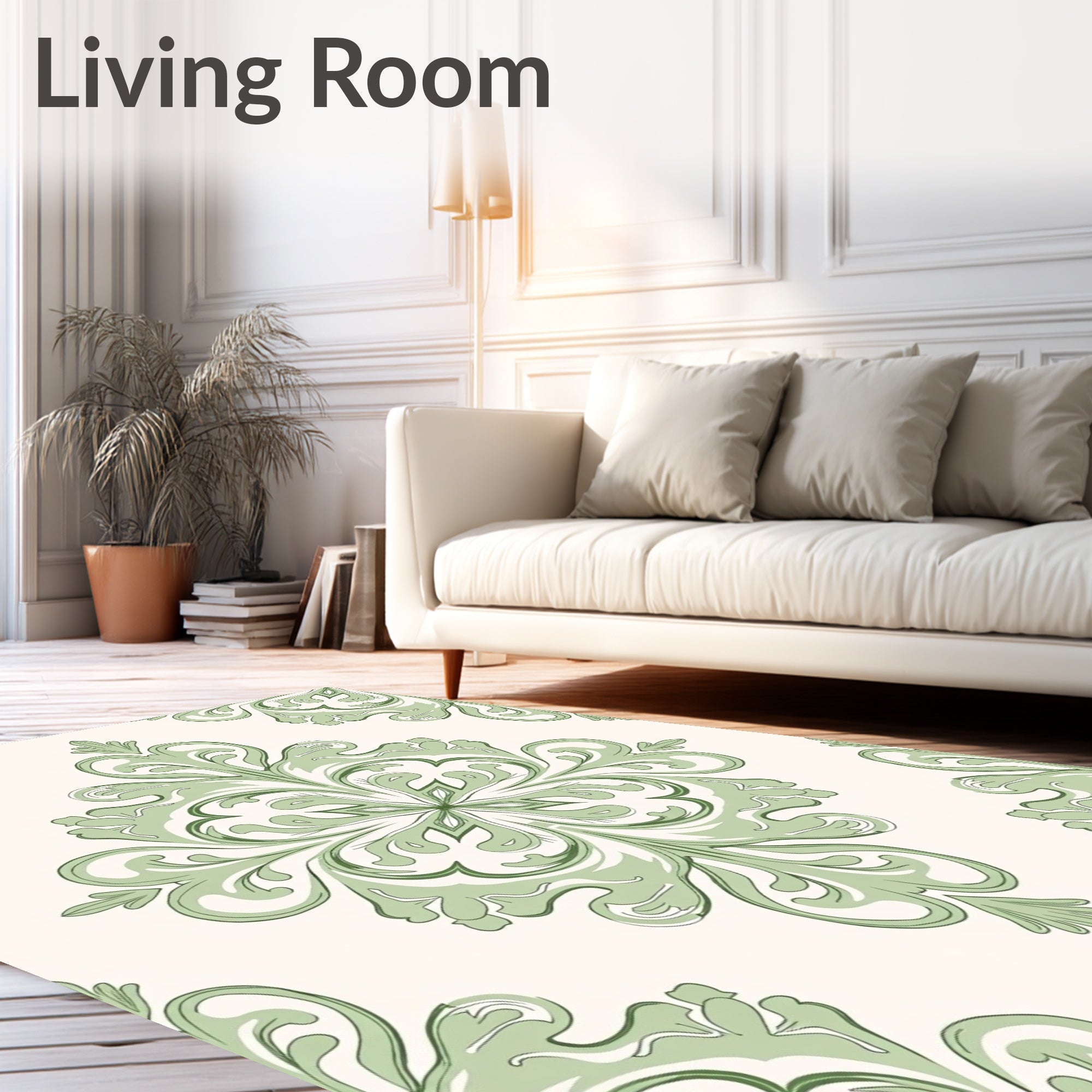 Serene Sage Green Floral Medallion Rug
