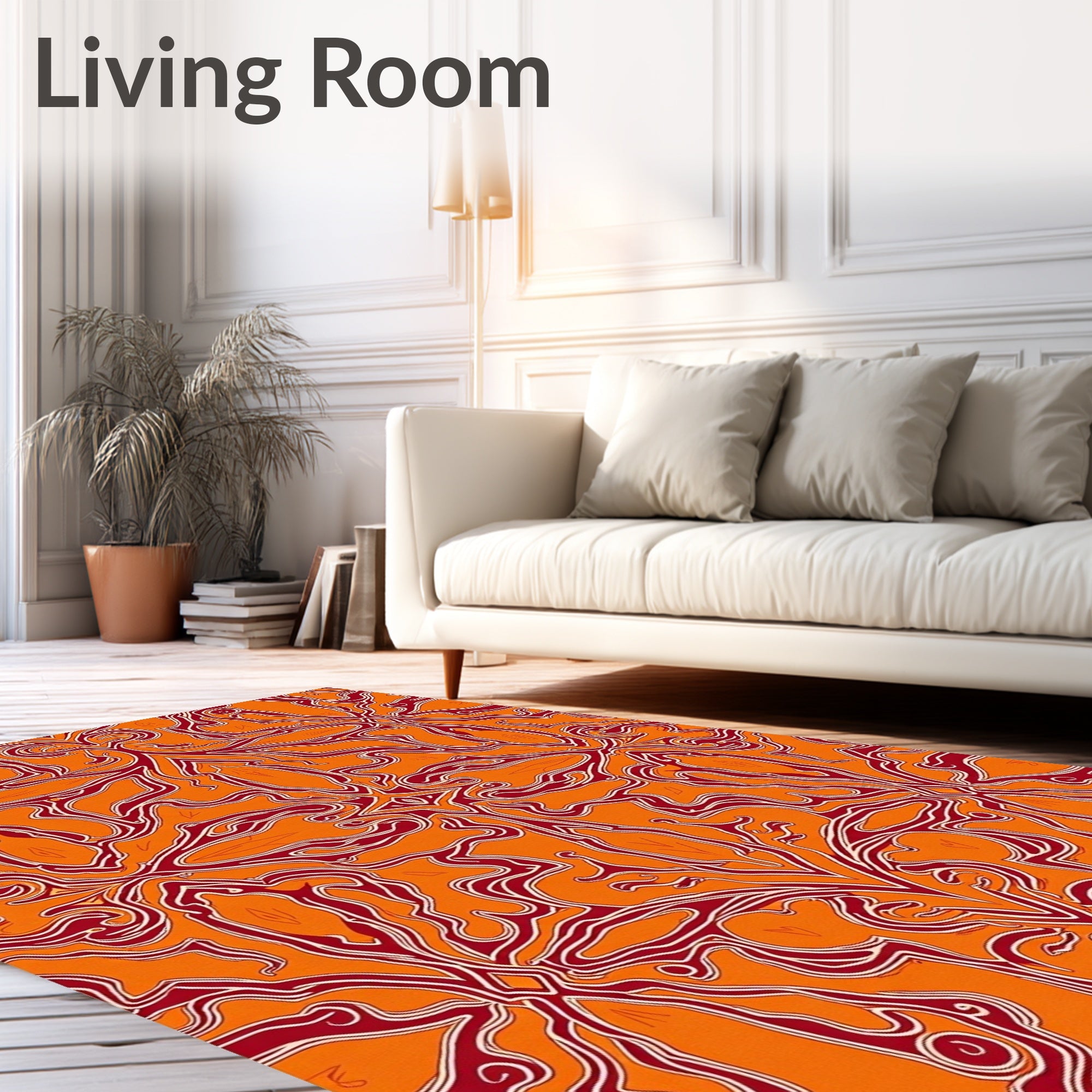Orange Red Swirling Abstract Medallion Rug