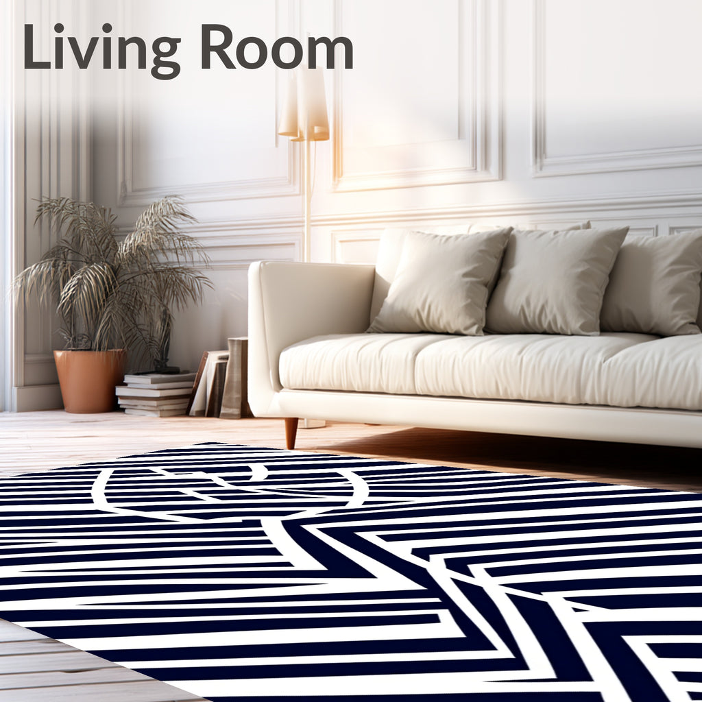 Navy White Geometric Angled Stripe Rug
