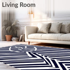 Navy White Geometric Angled Stripe Rug