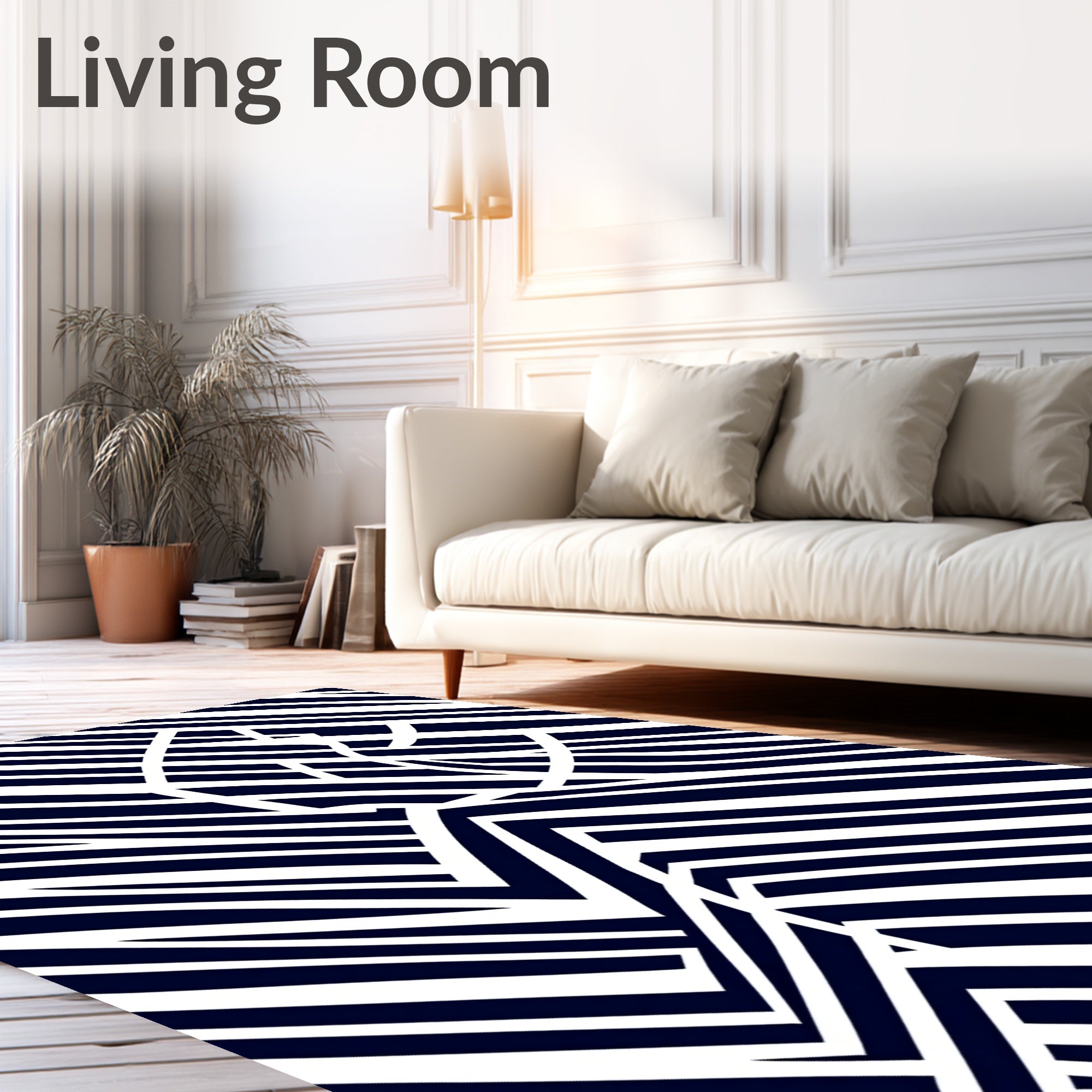 Navy White Geometric Angled Stripe Rug