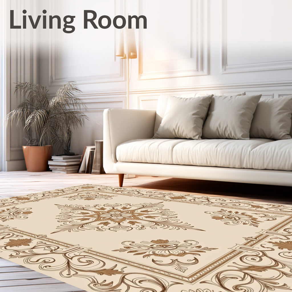 Antique Beige Floral Scroll Medallion Rug