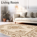 Antique Beige Floral Scroll Medallion Rug